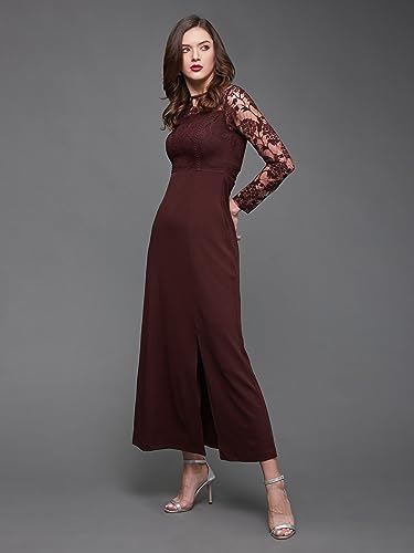 Image of Miss Chase Womens Bodycon Square Puff Sleeve Solid Lace Overlaid Ankle Length Dress