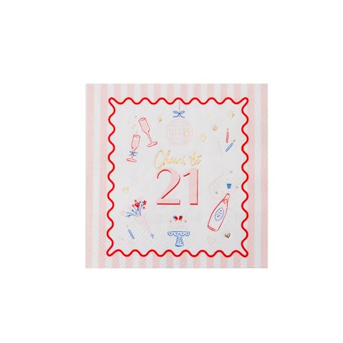 Bonjour Fte Cheers To 21 Icon Paper Party Cocktail Napkins | Premium Party Supplies| Gold Foil | Birthday Parties Milestone Celebrations Anniversaries Cocktail Tables | Pack of 20 5 Folded
