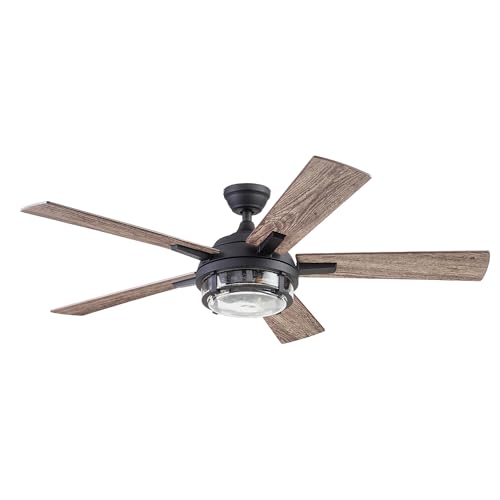 Prominence Home Freyr, 52 Inch Indoor Outdoor LED Ceiling Fan with Light, Remote Control, Dual Mounting Options, 5 Dual Finish Blades, Reversible Motor - 51484-01 (Textured Black)