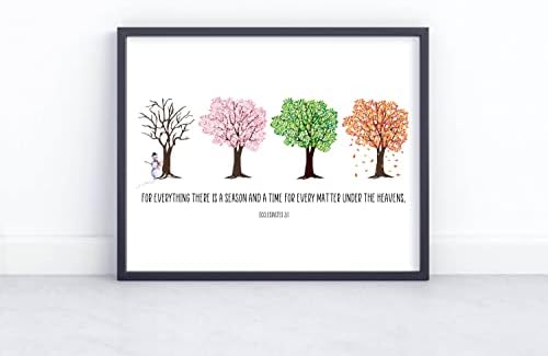 Cartel de metal retro divertido con texto en inglés "Everything There is A Season" para imprimir con versículo bíblico Eclesiastés 31, invierno,