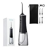 Éclat Portable Electric Waterproof Water Flosser for Deep Teeth Cleaning - 300ML Tank, USB-C Rechargable, Long Lasting 30 Day Charge, 4 Accessories Included BPA Free (Black)