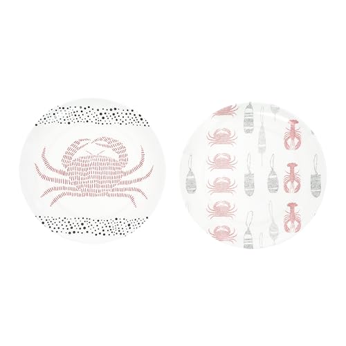 Pavilion Gift Company - Litoral - Pratos de aperitivo de melamina de 20 cm, caranguejo, lagosta, praia, frente ao mar, verão, louça vibrante