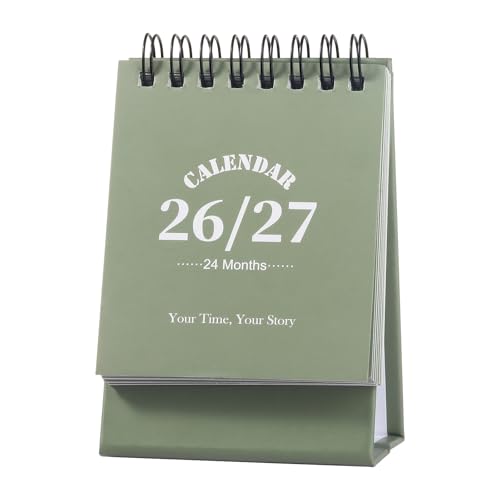 Desk Calendar 2026-2027 2 Years Calendar Runs from Jan. 2026 until Dec 2027 Table Monthly Planner with Stickers for Home Office School Organization(Green 3 x 4.8)