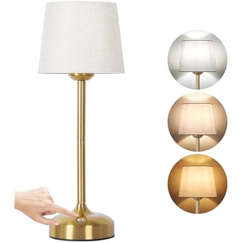 OUTON 15.7" Cordless Dimmable Table Lamp with 3 Color Temperatures, 5200mAh Rechargeable Battery, Touch Bedside Lamp with Memory Function, Fabric Shade for Bedroom, Living Room, Dining, Patio (Gold) Cover