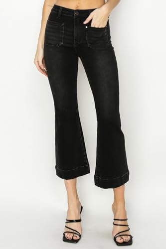 SALT TREE Risen Jeans - High Rise Front Patch Pocket Ankle Flare Jeans - RDP57674