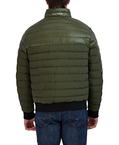 Image of Nautica Men's Mixed Media Quilted Bomber Jacket Water Resistant Long Sleeve Zip Up Coat