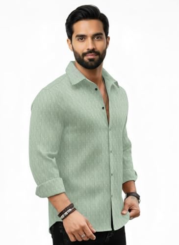 Image of Amazon Brand - INKAST Men's Regular Fit Button Down Dress Shirts Textured Long Sleeve Casual Hawaiian Shirt