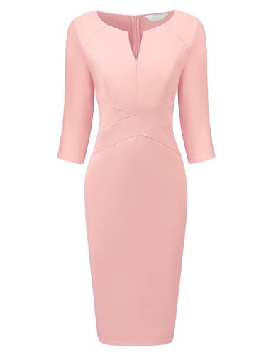 Hobemty Damen Beerdigung Etuikleid Knielang Arbeit Bleistift Kleider, Pink, Groß