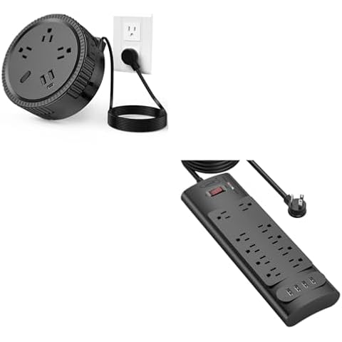 Auto Retractable Cord Power Strip. 10 Feet Flat Plug Long Extension Cord Cover