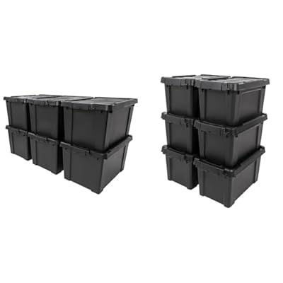 IRIS USA 20 Gallon Lockable Storage Bins with Lids (6 Pack) & 5 Gallon Lockable Storage Bins with Lids (6 Pack) - Heavy Duty, Stackable, Garage Organizing, Rugged Utility Boxes, Made in USA - Black