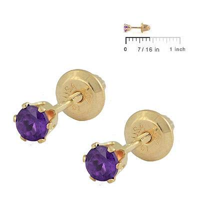 14K Yellow Gold Genuine Amethyst Girls Stud Earrings - February Birthstone #TOP1