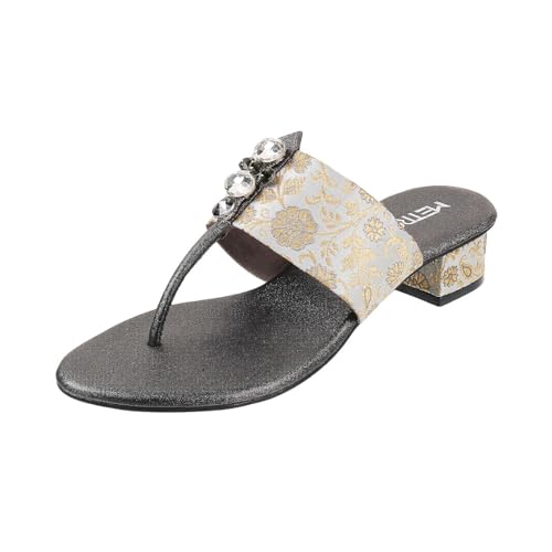 Image of Metro Women Ethnicwear Beaded Block Heel Sandal