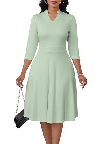 Image of PinkPatty Women's Casual A-line Midi Dresses 3 /4 Sleeve V Neck Fit and Flare Dress with Pockets
