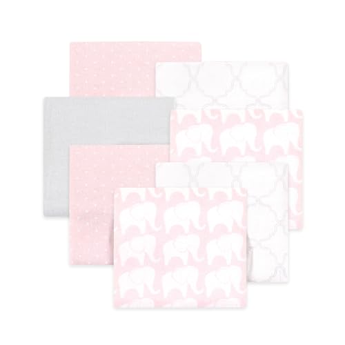 Image of Little Treasure Hudson Baby Cotton Poly Flannel Receiving Blankets Multipack, Pink Elephant, 30x30 inches