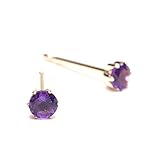 A.UN jewelry gift セカンドピアス アメジスト 18金 誕生石 3mm 軸太 12ｍｍ 華奢 シンプル スタッドピアス つけっぱなし レディース K18YGダブルシリコンキャッチ 日本製【amethyst】