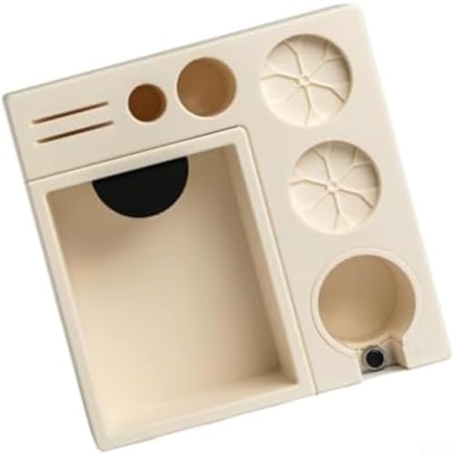Yuanpgky Coffee Knock Box Organizer, Multifunctional Espresso Station Storage with Anti-Slip Tamper Base for 51mm-58mm Distributor Puck Screen(White)