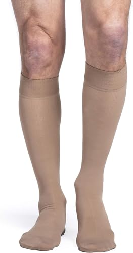 Image of SIGVARIS Women's Essential Cotton 230 Closed Toe Calf-High Socks 30-40mmHg - Light Beige - Small Short