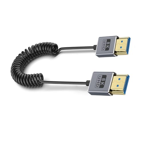 Câble HDMI 2.1 8K60Hz fin de 70 cm avec cordon à ressort flexible et haut débit 48 Gbit/s