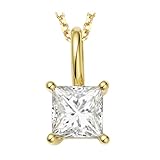 Stfery Collar de oro de 9K/14K/18K, colgante solitario cuadrado con diamantes cultivados en laboratorio de 0,5 quilates, collar de oro amarillo para ella, 40+5cm, Metal, Diamante cultivado en