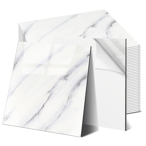 OJTOJT Tile Lot de 44 autocollants pour carrelage mural 30 x 30 cm, imperméables et anti-salissures, en marbre, pour cuisine, salon (44, Nuvole Fluenti)
