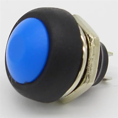 Bouton-poussoir momentané 12mm bleu pour rénovation de tableau de bord et bricolage OFF-(ON)