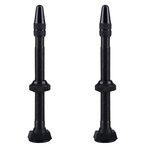 Azarxis Vástago de Válvula Tubeless Presta 40 mm / 60 mm Aleación de Aluminio Súper Ligera para Bicicleta (Negro - 60 mm - 2 Pcs)