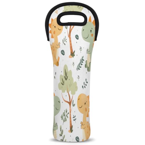 Cute Dinosaurs Wine Carrier Tote Bag Neoprene Bottles Protector Bags for Drinks/Water/Beer Bottles Reusable Wine Bag for Travel Picnic Party Restaurant