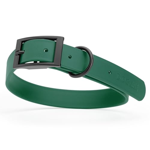 Image of Dogline Biothane Waterproof Dog Collar Strong Coated Nylon Webbing with Black Hardware Odor- Proof for Easy Care Easy to Clean High Performance Fits Small Medium or Large Dogs, Hunter Green
