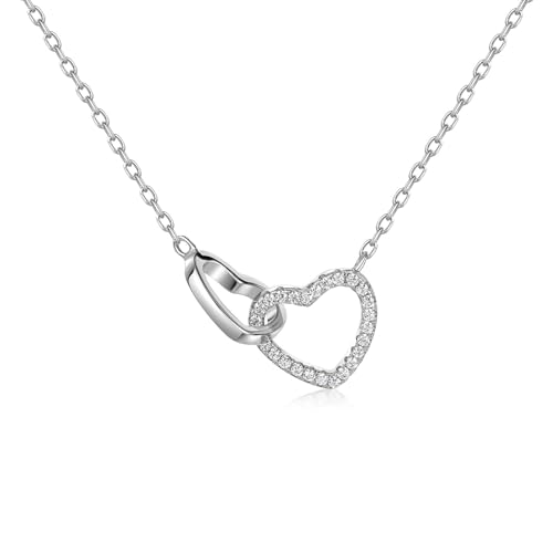 QINGZY Collana Donna Argento 925, Collana Donna Cuore, Pendente Regolabile Zirconi Incastonati, Collana con Ciondolo a Doppio Cuore per Pietra portafortuna Zirconia Cubica Gioielli Ideali