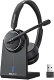 Waxop Wireless Headset with Mic for Work, Bluetooth Headset with Microphone Noise Cancelling & Mute Button, 65H Talk Time, Comfortable Wireless Headsets for Work/Call Center/Computer/Laptop/Calls