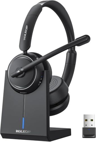 Waxop Wireless Headset with Mic for Work, Bluetooth Headset with Microphone Noise Cancelling & Mute Button, 65H Talk Time, Comfortable Wireless Headsets for Work/Call Center/Computer/Laptop/Calls