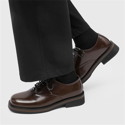 Men's Leather Platform Chunky Heel Lace Up Dress Oxford Shoes Comfortable Square Toe Casual Formal Office Work Vintage Derby Shoes for Gentleman Wedding Business Party4