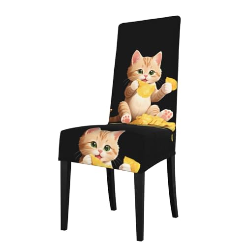 YYHWHJDE Copertura protettiva per sedia da pranzo con immagine di gattini che mangiano patatine fritte, morbida, confortevole, necessaria, elastica per la maggior parte delle sedie senza braccioli