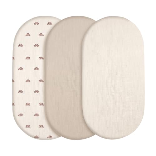 Peepeemax Drap Housse en Mousseline 80x40cm Lot de 3, 100% Coton Draps Housses pour Couffin, Draps de Berceau pour Matelas Ovale, Sablier et Rectangulaire,...