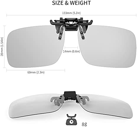 TEMSO Photochromic Polarised Sunglasses Clip-on,UV400 Flip up Anti-Glare Driving Glasses for Mens Women,HD Vision and Safer for Prescription Glasses.Ideal for Driving Outdoor Sport Fishing