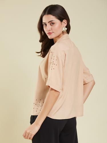 Image of J TURRITOPSIS Women's Cotton Blend Embroidered Stylish Shirt