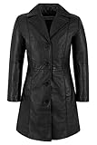 TRENCH Ladies Real Leather Jacket Black Classic Knee-Length Designer Coat 3457 (14 For Bust 36")
