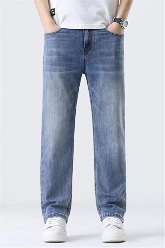 Men Loose Straight Leg Jeans Comfort Thin Stretch Cotton Blend Moisture-Wicking Casual Trousers4