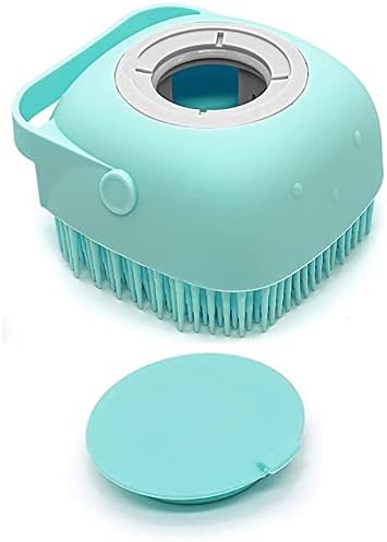 Pet Dog Bath Brush Soft Silicone Dog Shampoo Brush, Brush Hair Fur Grooming Cleaning Brush Soft Shampoo Dispenser (Blue)