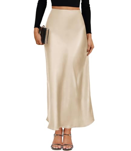 VividMosaic 2026 Satin High Waisted Maxi Skirt Silk...