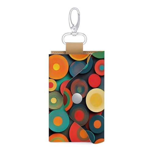 Circular Geometric Key Holder Bag PU Leather ID Card Holder Keychains Case Cover for Men Women