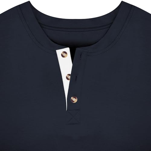 Gnvviwl Men's Casual Stretchy Henley Shirts Short Sleeve Fitted T Shirt Soft Stylish Tee Tops Navy Blue — view 3