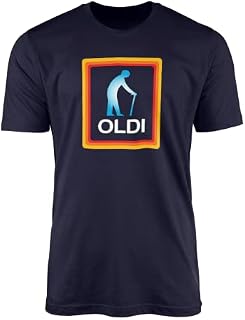 Oldi Man T-Shirt Top Tee - Novelty Joke Funny Old Age Elderly Birthday Christmas Father's Day Dad Daddy Father Grandad Grandpa Navy White Celebration Gift Present (Large, Navy Prime)