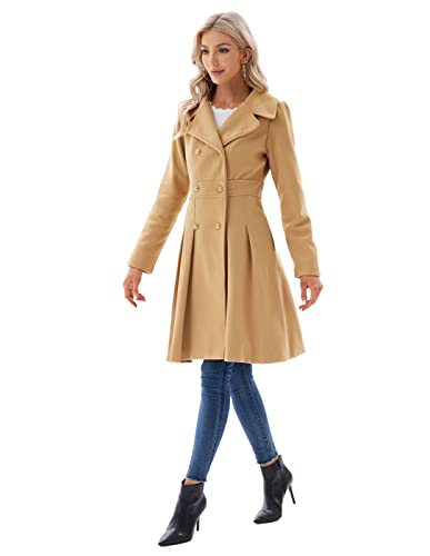 Grace Karin Fall Elegant Lapel Double Breasted A Line Long Pea Wool Coats For Women Khaki M #TOP3