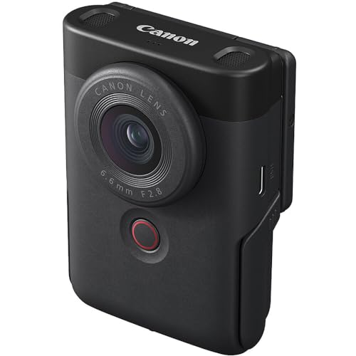 Image of Canon PowerShot V10 Vlog Camera - Compact 4K Vlogging Camera with Built-in Stand, Mics & Flip Screen (Black) (5947C002) + Shoulder Bag + 64GB Memory Card