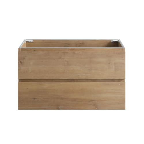 36" Preassembled Floating Bathroom Vanity Without Sink, Natural Oak
