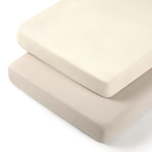 Image of lulumoon Pack N Play Sheets: Soft & Breathable Playard Sheets for Boys and Girls - Fitted for Most Pack N Play and Playard Mattress (White & Cream)