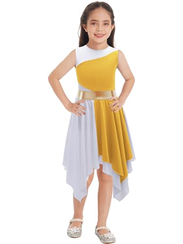 Raenseen Ropa para Niñas Y Niños De Baile De Alabanza Lírica con Bloques De Color Traje De Gimnasia Y Ballet Traje De Baile Moderno Contemporáneo Amarillo 11-12 años