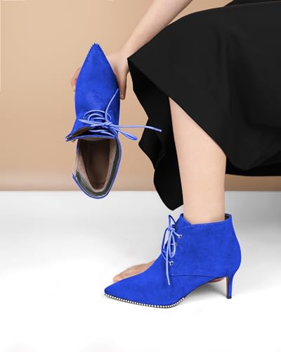 AUMOTED Women Ankle Boots Beaded Pointed Toe Kitten Low Heel Ankle Bootie with Side Zipper Lace Up Short Boot 2.5 Inch Casual Comfortable Dress Boots4