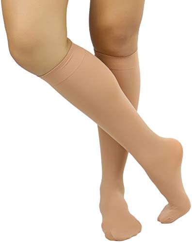 Image of ToBeInStyle Women's Opaque Knee High Nylon Fashion Socks Solid & w /Front Satin Bow